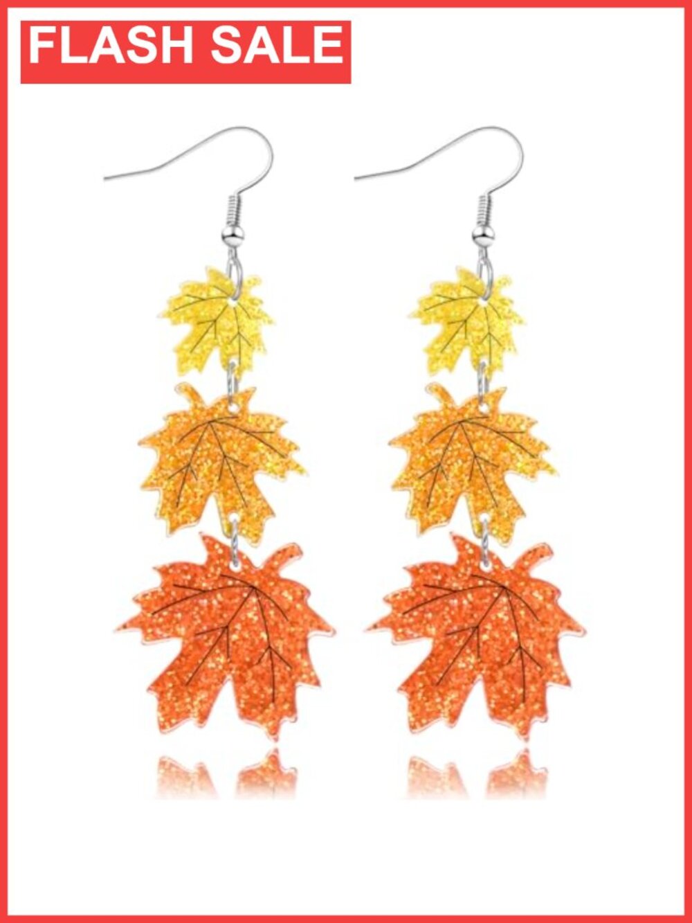 Glitter Maple Leaf Dangle Earrings Acrylic Stainless Steel Fall Thanksgiving